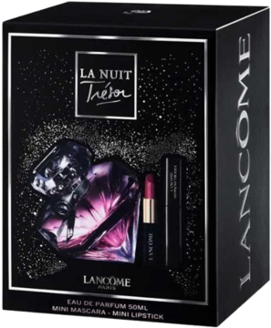 LANCÔME La Nuit Trésor ,zestaw dla kobiet, woda perfumowana 50 ml + pomadka do ust nr 505 Attrape Coeur + tusz do rzęs Hypnose Drama Excessive Black 2 ml,przód