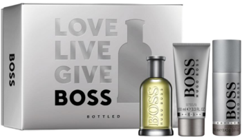 HUGO BOSS Bottled ,zestaw dla mężczyzn, woda toaletowa 100 ml + dezodorant w sprayu 150 ml + żel pod prysznic 100 ml,przód