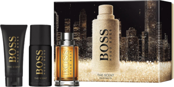 HUGO BOSS The Scent ,zestaw dla mężczyzn, woda toaletowa 100 ml + dezodorant w sprayu 150 ml + żel pod prysznic 100 ml,przód