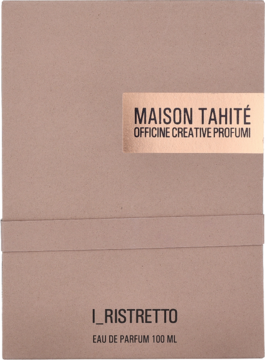 Maison Tahité I Ristretto woda perfumowana 100 ml, matowe brązowe kartonowe opakowanie ze złotą etykietą, widok z przodu.