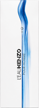 Białe opakowanie męskiego zapachu Kenzo L'Eau Kenzo Pour Homme, widok z przodu, z niebieską falą.