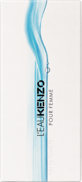 Kenzo L'eau Kenzo pour Femme woda toaletowa. Białe pudełko z błękitnym motywem wody i czarnym napisem.