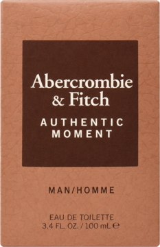 Abercrombie & Fitch Authentic Moment woda toaletowa męska, brązowe pudełko, lekko fakturowane, widok z przodu.