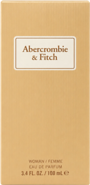 Abercrombie & Fitch Woman Eau de Parfum box, beżowe opakowanie z widoczną teksturą i napisem 3.4 FL. OZ./100 mL.