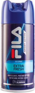 Dezodorant Fila Sport Active Extra Fresh, granatowa puszka, biało-czerwone logo, widok z przodu.
