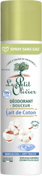 LE PETIT OLIVIER ,dezodorant w spray'u Mleczko Bawełniane,przód