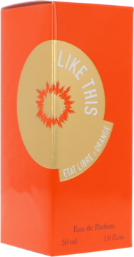 Etat Libre d'Orange Like This Eau de Parfum w pomarańczowym pudełku, z okrągłym złotym logo i kolczastym słońcem.