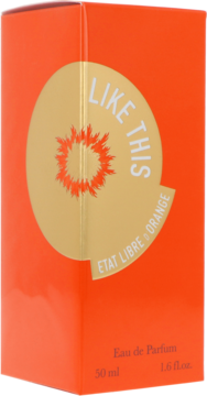 Etat Libre d'Orange Like This Eau de Parfum w pomarańczowym pudełku, z okrągłym złotym logo i kolczastym słońcem.