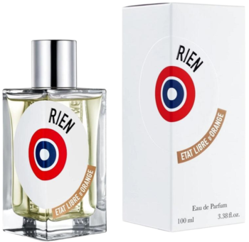 Etat Libre D'Orange Rien, pikantne perfumy 100ml. Butelka i białe pudełko z logo tarczy, widok z przodu.