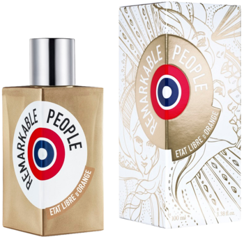 Etat Libre d’Orange Remarkable People woda perfumowana, złota butelka z logo i pudełko obok, ujęcie z przodu.