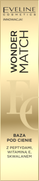 Eveline Wonder Match baza pod cienie, złote opakowanie pionowo, z peptydami, witaminą E, skwalanem.