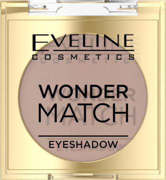 Eveline Wonder Match Eyeshadow, matowy cień Neutral Nude w złotym, kwadratowym opakowaniu, widok z przodu.