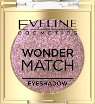 Eveline Wonder Match cień Rose Glow w złotym kompakcie z perłowym, różowo-fioletowym cieniem do powiek.