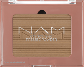 NAM puder do konturowania 04W Warm Nude, prasowany, w beżowej puderniczce z napisem NAM, widok z góry.