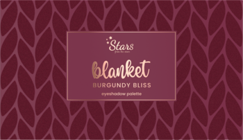 Paleta cieni Stars from The Stars Burgundy Bliss, bordowe pudełko kolekcji Blanket z dzianinowym tłem.