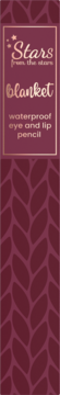 Stars from The Stars blanket waterproof eye and lip pencil in maroon packaging with gold text and knitted pattern.