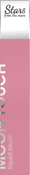 Pink liquid blush Moon Touch by Stars, in a sleek rectangular bottle, vertical view with silver text and logo.