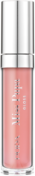 Różowy błyszczyk Miss Pupa Gloss nr 401 Lovely Pink w przezroczystej butelce ze srebrną nakrętką, pionowo.