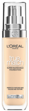 L'Oréal True Match nawilżający podkład w jasnym odcieniu, w szklanej butelce z pompką, widok z przodu.
