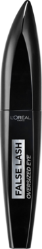 Czarna maskara L'Oréal False Lash Oversized Eye, elegancka butelka z srebrnym napisem, widok z przodu.