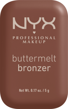Front view of a matte brown NYX Professional Makeup Buttermelt Bronzer compact, with brand and product name.