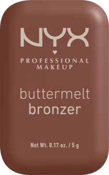 Front view of a matte brown NYX Professional Makeup Buttermelt Bronzer compact, with brand and product name.