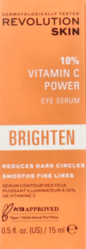 Pomarańczowe opakowanie serum Revolution Skin 10% Vitamin C Power Eye Serum, rozjaśnia i wygładza.
