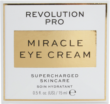 REVOLUTION PRO Miracle Eye Cream, białe pudełko ze złotym pasem, 15ml, nawilżający, na zmarszczki i cienie.