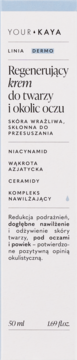 Regenerujący krem do twarzy i okolic oczu Your + Kaya Dermo, białe opakowanie 50ml, dla skóry wrażliwej.