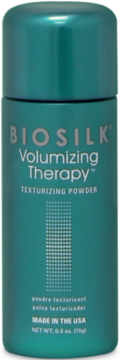 Biosilk Volumizing Therapy, tealowy puder teksturyzujący do włosów, 15g, widok butelki z przodu.