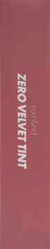 Pionowe, ceglastoróżowe opakowanie matowej pomadki Rom&nd Zero Velvet Tint. Widoczny napis ZERO VELVET TINT.