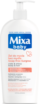 MIXA BABY ,szampon do włosów i żel pod prysznic dla dzieci, 2w1, skóra wrażliwa i delikatna,przód