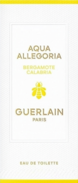 Białe opakowanie Guerlain Aqua Allegoria Bergamote Calabria, woda toaletowa, złote napisy i logo pszczoły, widok frontalny.