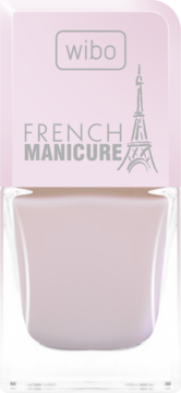 Wibo French Manicure lakier do paznokci w jasnoróżowym odcieniu, butelka z Wieżą Eiffla na etykiecie.