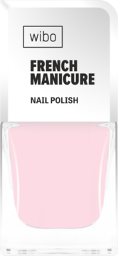 Lakier do paznokci Wibo French Manicure, jasno-różowy kolor w szklanej butelce, widok z przodu.