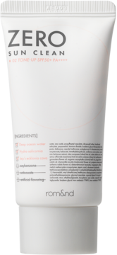 Rom&nd Zero Sun Clean Tone-Up SPF50+ PA++++, lekki krem przeciwsłoneczny w białej tubce, widok z przodu.