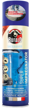 Bufalo Super Impregnator, granatowy spray do butów i odzieży, idealny do sneakersów. Chroni przed wilgocią.