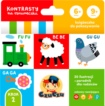 CzuCzu Kontrasty na sznureczku, książeczka kontrastowa dla niemowląt 6-12m z obrazkami i dźwiękami.