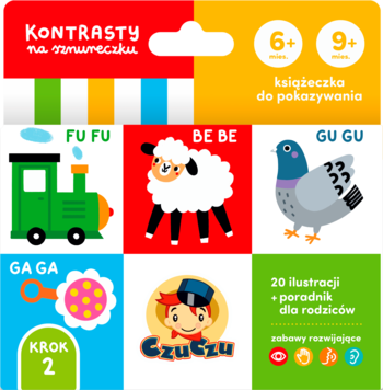 CzuCzu Kontrasty na sznureczku, książeczka kontrastowa dla niemowląt 6-12m z obrazkami i dźwiękami.