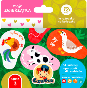 Moje Zwierzątka CzuCzu: edukacyjna książeczka dla dzieci, kolorowe karty z wesołymi zwierzętami spięte kółeczkiem.