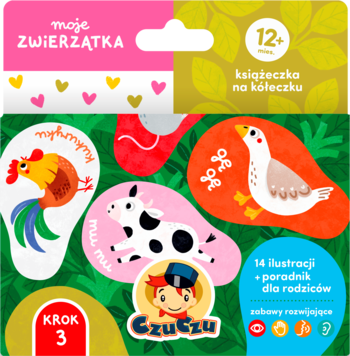 Moje Zwierzątka CzuCzu: edukacyjna książeczka dla dzieci, kolorowe karty z wesołymi zwierzętami spięte kółeczkiem.