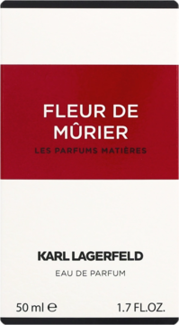 Karl Lagerfeld Fleur De Murier EDP, 50 ml, białe pudełko z czerwoną opaską i nazwą perfum, widok frontalny.