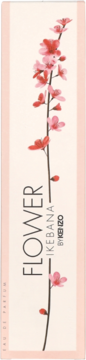 Opakowanie perfum Flower Ikebana by Kenzo, jasnobeżowe z ilustracją kwitnącej gałązki wiśni, widok z przodu.
