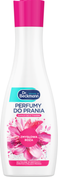Dr. Beckmann Perfumy do Prania Zmysłowa Róża, biała butelka z różową nakrętką, widok z przodu.