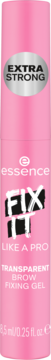 Różowy żel do brwi Essence Fix It Like a Pro Extra Strong. Przezroczysty żel utrwalający, widok z przodu.
