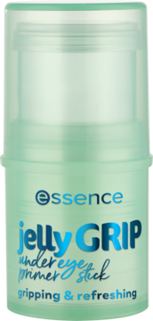 Essence Jelly Grip under eye primer stick w przezroczystym zielonym sztyfcie, widok z przodu.