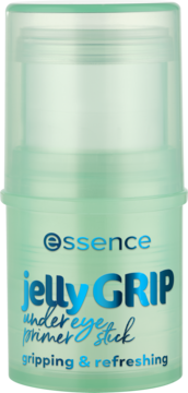 Essence Jelly Grip under eye primer stick w przezroczystym zielonym sztyfcie, widok z przodu.