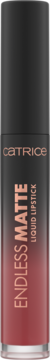 Matowa pomadka Catrice Endless Matte Liquid Lipstick w butelce przechodzącej z czerni w czerwony brąz, widok z przodu.