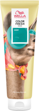 Wella Color Fresh Mask Mint, tuba koloryzującej maski z przodu z wizerunkiem lamy w okularach.