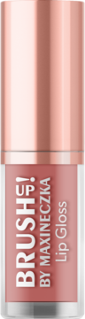 Kremowy błyszczyk Brush Up! by Maxineczka Lip Gloss, nude, w pionowej tubce z miedzianą nakrętką.